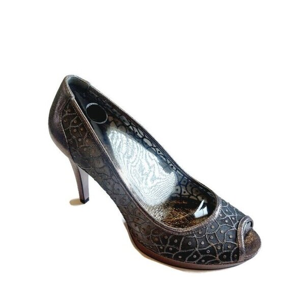 Adrianna Papell Shoes - Adrianna Papell FOXY Shoes Womens 9 Embellished Shimmer Peep Toe Heels Gunmetal